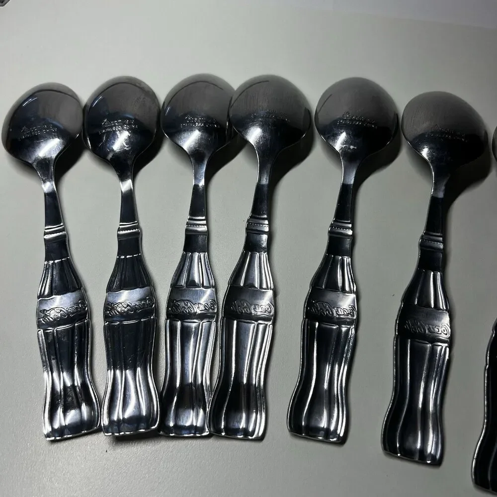 Lot of 7 Vtg Gibson Coca Cola Stainless Steel Tablespoons Spoons Coke Bottle 7